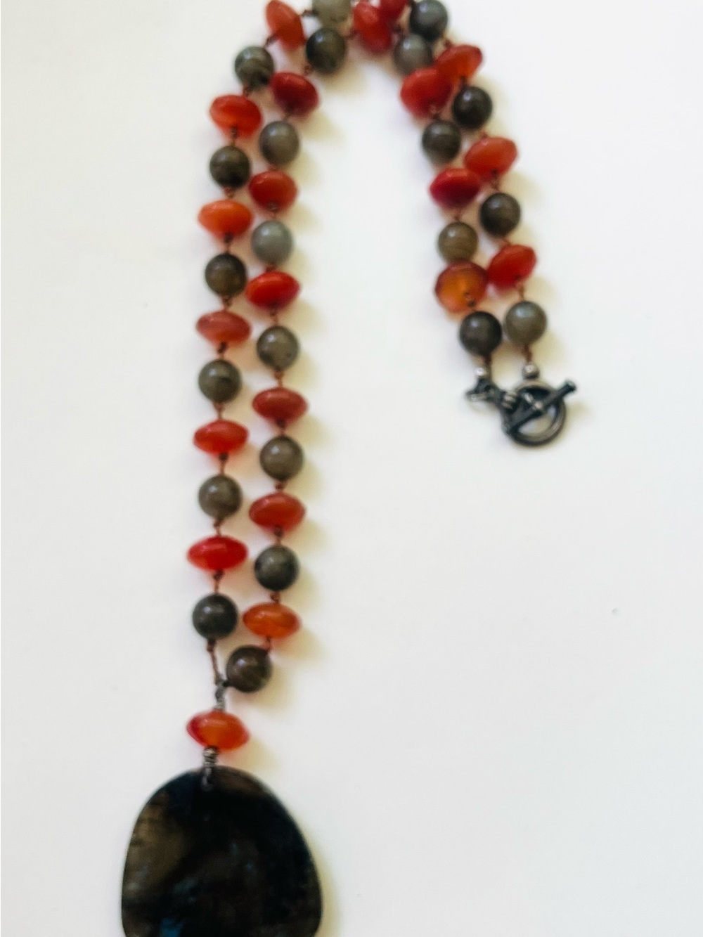 Statement Orange and Brown Beaded Pendant Necklace
